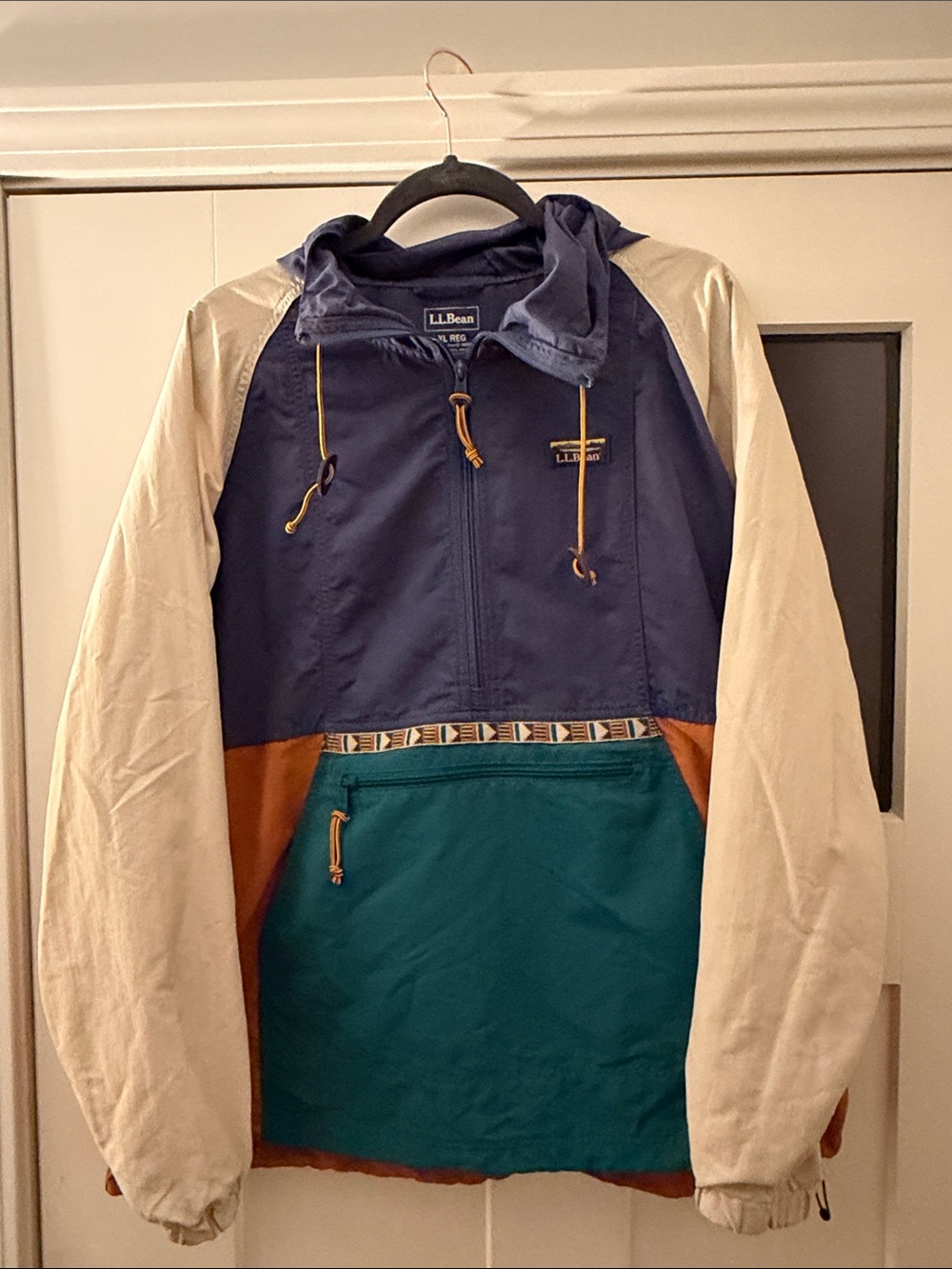 L.L. Bean Colorblock Windbreaker Jacket - Navy, Teal, Tan, Cream